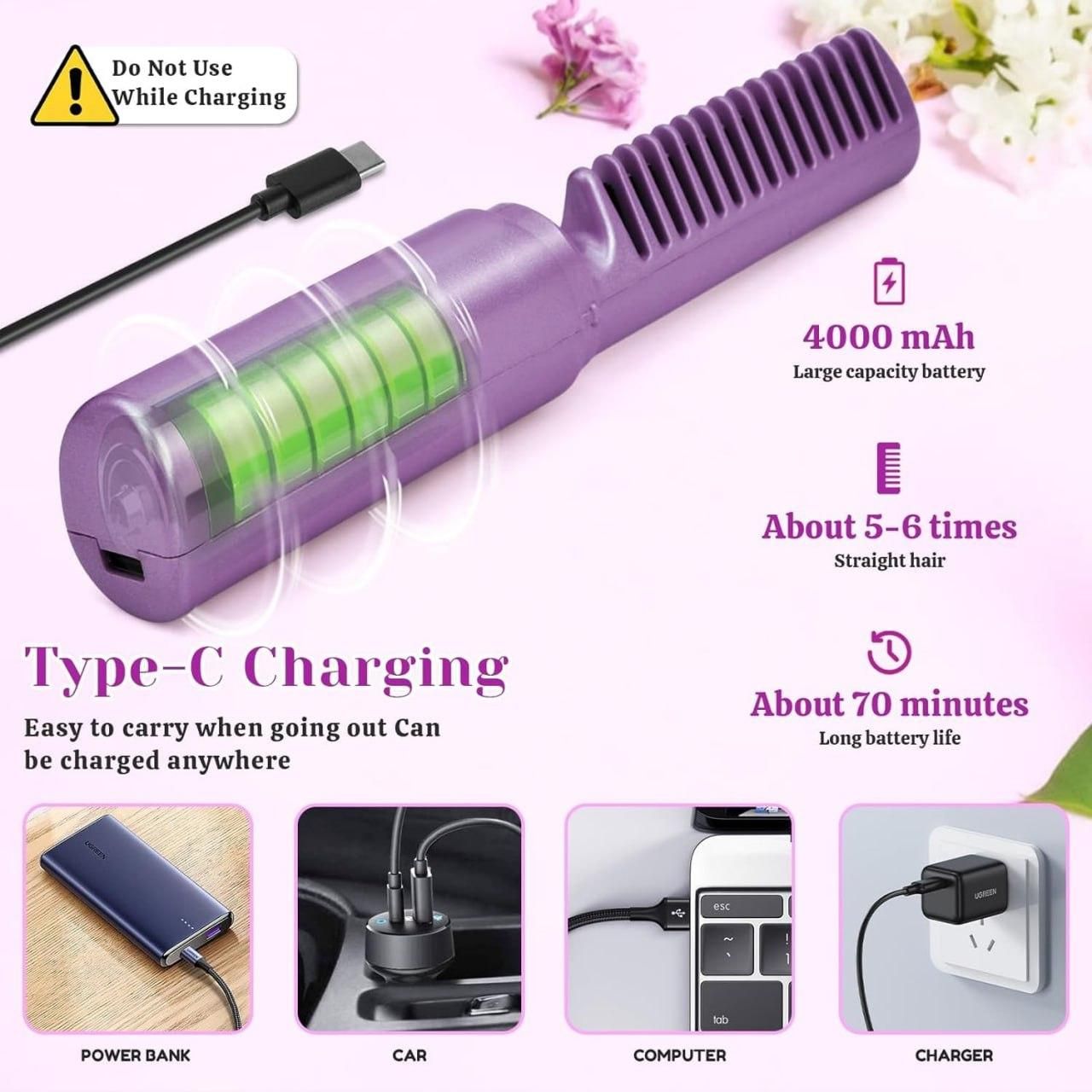GloWave™ Cordless Rechargeable Hair Straightening Comb